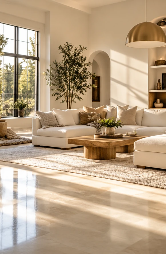 Sunlit, spotless living room
