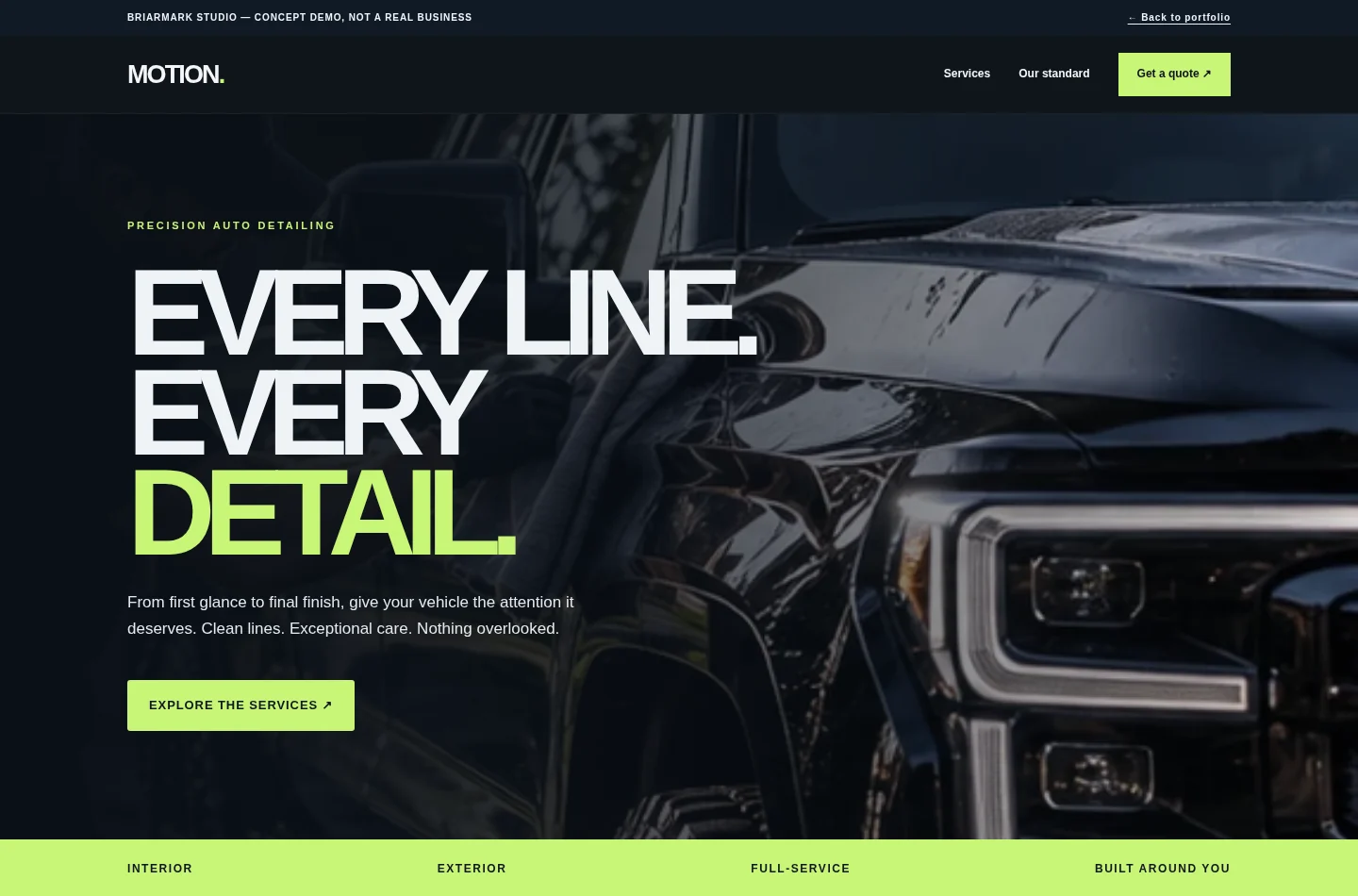 Motion automotive detailing website screenshot